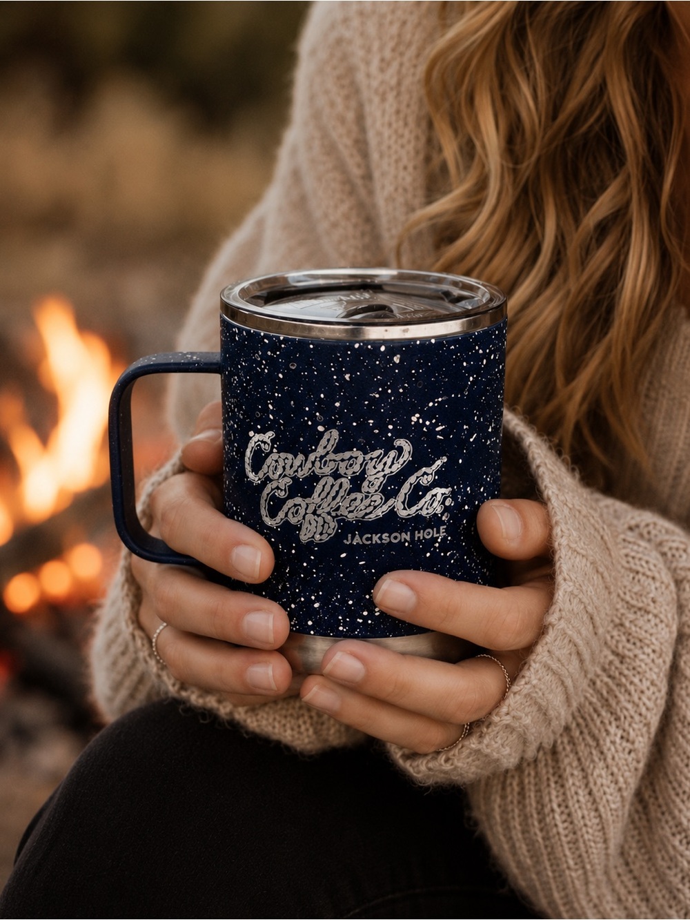 NEW Cowboy Coffee Co. Jackson Hole Speckled Navy Travel Mug